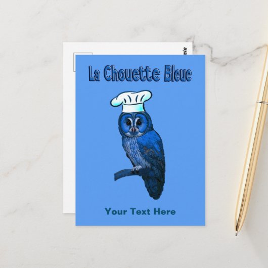 Carte Postale Café La Chouette Bleue (Devant/Arrière en situation)