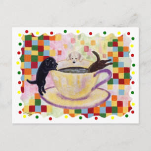 Carte Postale Café Labradors Peinture avec points colorés