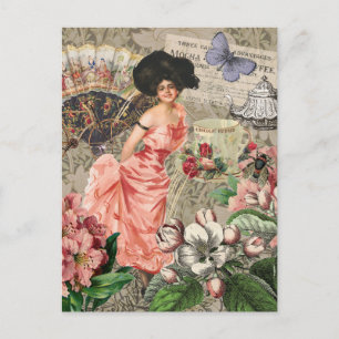 Carte Postale Café Lady Victorian Femme Rose Classy