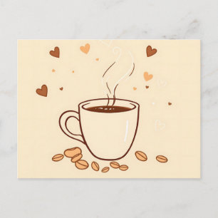 Carte Postale Café Mug et vapeur en style Doodé