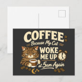 Carte Postale Café parce que le chat m'a réveillé (Devant / Derrière)