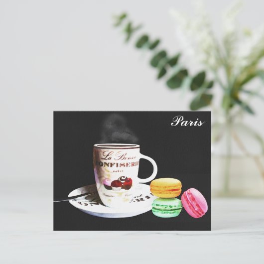 Carte Postale Cafe Paris France Café Café Macarons Aquarelle (Debout devant)