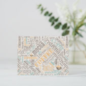 Carte Postale Café sur Burlap Word Cloud Turquoise ID283 (Debout devant)