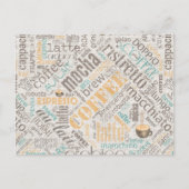 Carte Postale Café sur Burlap Word Cloud Turquoise ID283 (Devant)