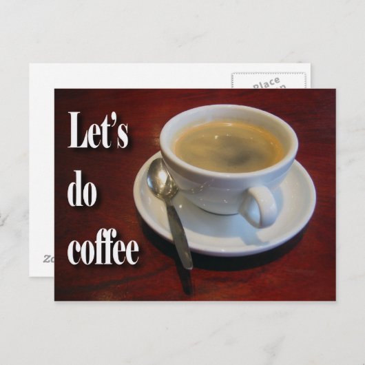 Carte Postale Café sur table en bois (Devant / Derrière)