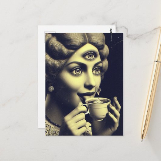 Carte Postale Café surréaliste du matin (Devant/Arrière en situation)