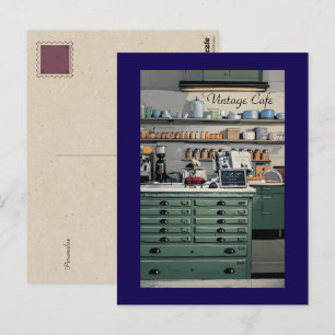 Carte Postale Cafe Vintage Boutique Café Bleu Vert Personnel 