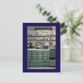 Carte Postale Cafe Vintage Café Bleu Vert Personnel (Debout devant)