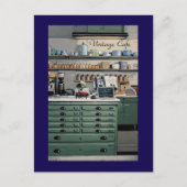 Carte Postale Cafe Vintage Café Bleu Vert Personnel (Devant)