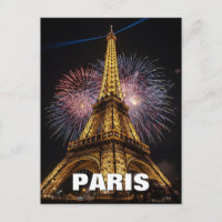 Carte postale Cafés Tour Eiffel Paris Feux d'artif