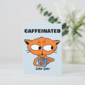 Carte Postale "CAFFEINÉ" Señor Gato avec mug à café (Debout devant)