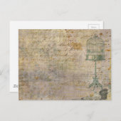 Carte Postale Cage à oiseaux vintage avec écriture (Devant / Derrière)