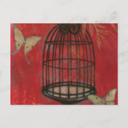 Carte Postale Cage d'oiseaux décorative avec papillons (Devant)