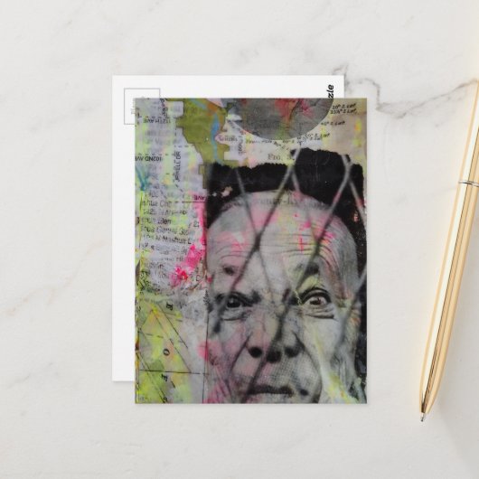 Carte Postale caged man retro junk journal Mixed Media Collage (Devant/Arrière en situation)