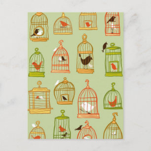 Carte Postale Cages d'oiseaux sur vert