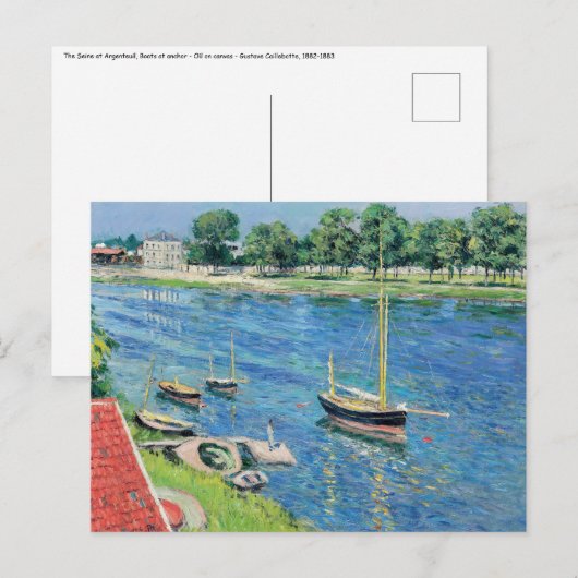 Carte Postale Caillebotte - Seine à Argenteuil, Bateaux à l'ancr (Devant / Derrière)