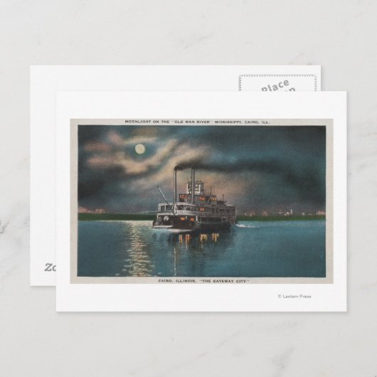Carte Postale Cairo, IL - Vue nocturne de Steamer sur Miss. Rivi (Devant / Derrière)