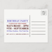 Carte Postale Cake Art Blue Anniversaire Fête Invitation (Dos)
