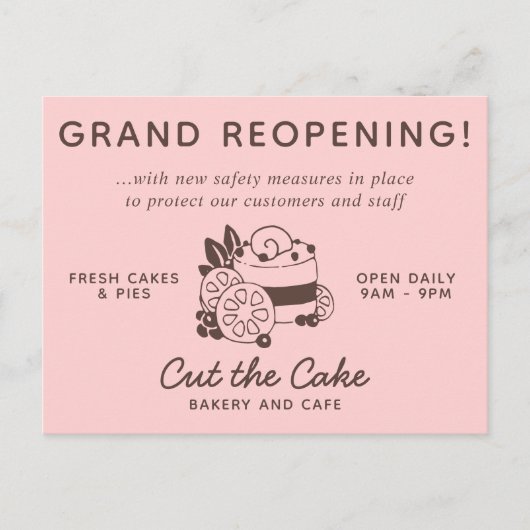Carte Postale Cake Logo Boulangerie d'affaires Grand réouverture (Devant)