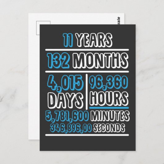 Carte Postale Calcul de l'anniversaire de 11 ans (Devant / Derrière)