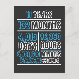 Carte Postale Calcul de l'anniversaire de 11 ans