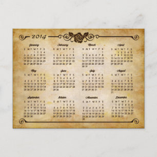 Carte Postale Calendrier 2014 - Rustic Country Rose style Vintag