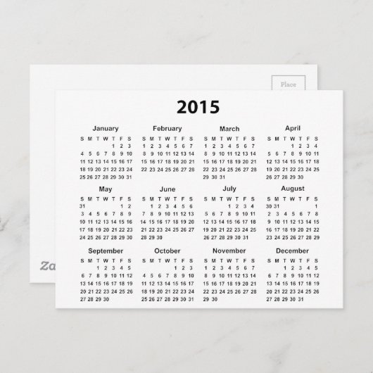 Carte Postale Calendrier 2015 (Devant / Derrière)