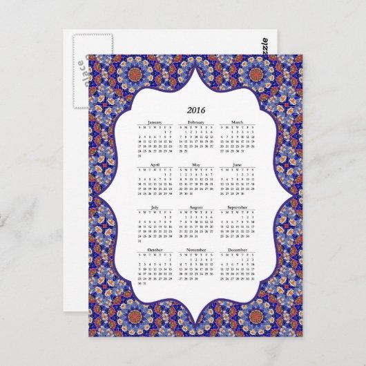 Carte postale Calendrier 2016 de Blue Turkish Tile (Devant / Derrière)
