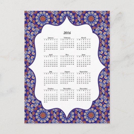 Carte postale Calendrier 2016 de Blue Turkish Tile (Devant)