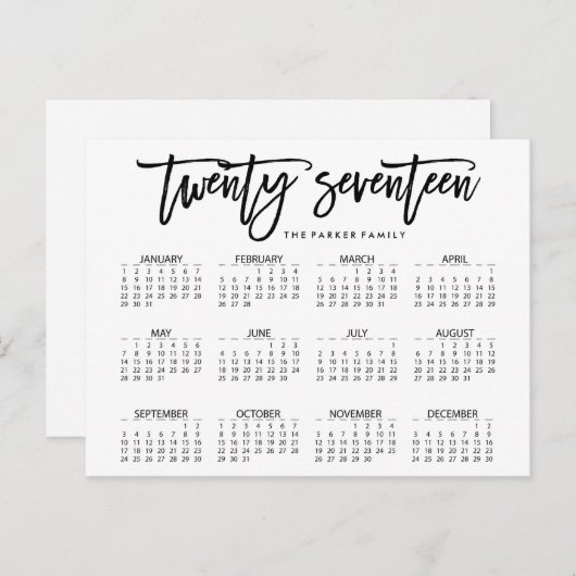 Carte Postale Calendrier 2017 | Typographie moderne (Devant / Derrière)