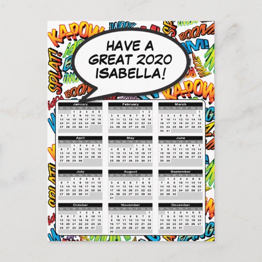 Carte Postale Calendrier 2020 de la bulle de dialogue Pop Art de (Devant)