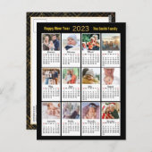 Carte Postale Calendrier 2023 12 Photo Famille moderne Script Or (Devant / Derrière)