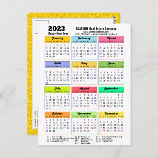 Carte Postale Calendrier 2023 Parties scintillant Or Script mode (Devant / Derrière)