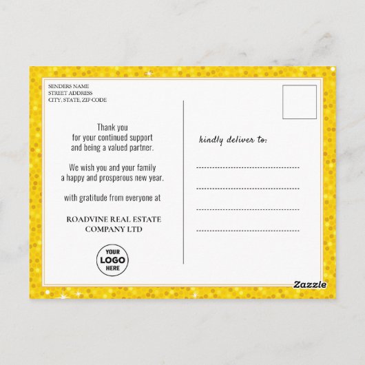 Carte Postale Calendrier 2023 Parties scintillant Or Script mode (Dos)