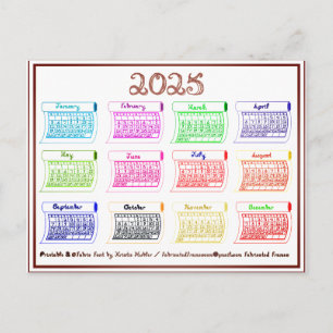 Carte Postale Calendrier 2025 Lignes d'art Éclats de couleur Tis