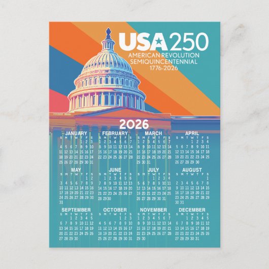 Carte Postale Calendrier 2026 avec le dôme du Capitole des États (Devant)