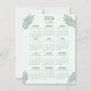 Carte Postale Calendrier 2026 Boho Floral Esthétique Vert Menthe