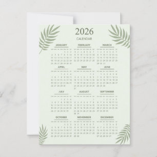 Carte Postale Calendrier 2026 Boho Floral Esthétique Vert Sauge