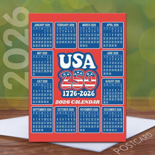 Carte Postale Calendrier 2026 - États-Unis 250 Rouge Blanc Bleu