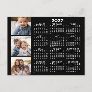 Carte Postale Calendrier 2027 avec 3 collages de photos - noir