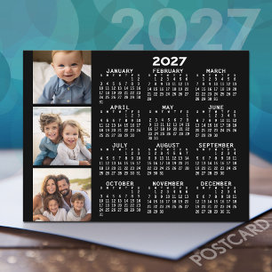 Carte Postale Calendrier 2027 avec 3 collages de photos - noir