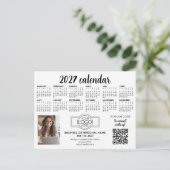 Carte Postale Calendrier 2027 avec logo, Code QR, Photo Blanc (Debout devant)