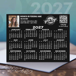 Carte Postale Calendrier 2027 avec logo, Code QR, Photo NOIR