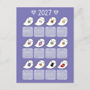 Carte Postale Calendrier 2027 des favoris de fantôme Kawaii Hall
