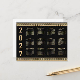 Carte Postale Calendrier 2027, Frise grecque, Beige sur fond noi