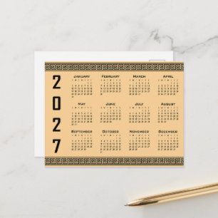 Carte Postale Calendrier 2027, Frise grecque, Noir sur beige