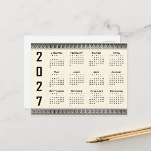 Carte Postale Calendrier 2027, Frise Grecque, Noir sur Beige