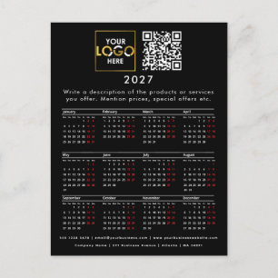 Carte Postale Calendrier 2027 Logo Entreprise Coordonnées Code Q