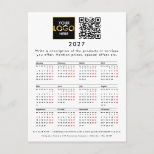 Carte Postale Calendrier 2027 Logo Entreprise Coordonnées Code Q