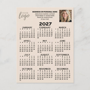 Carte Postale Calendrier 2027 - logo, photo, entreprise - beige